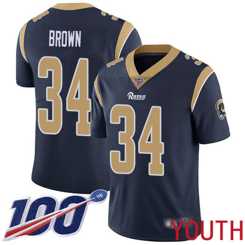 Los Angeles Rams Limited Navy Blue Youth Malcolm Brown Home Jersey NFL Football 34 100th Season Vapor Untouchable